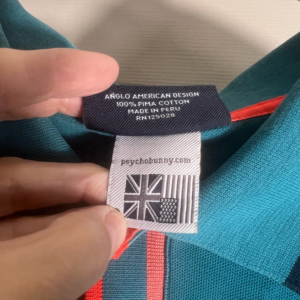 Psycho Bunny Teal Polo with Orange Trim 2XL - small mark - Picture 6 of 8